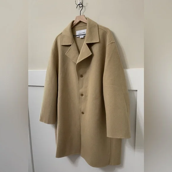 Calvin Klein Tan Wool Blend Mid Trench Coat Size Large